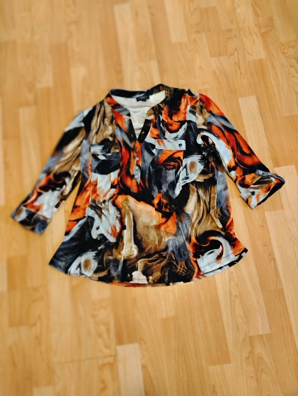 Cocomo Black, Orange & Brown Abstract Print Blouse